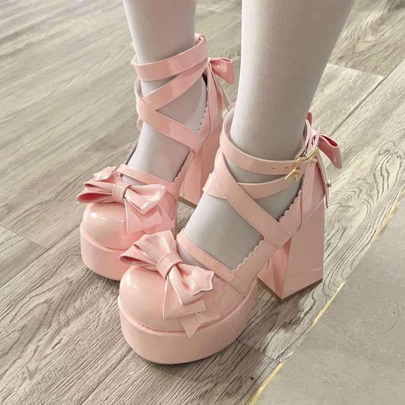 Sweet Lolita Shoes Round Toe Cute Girl Lolita Shoes Jk Japanese Style Mary Jane Thick Heel High Heels Waterproof Platform