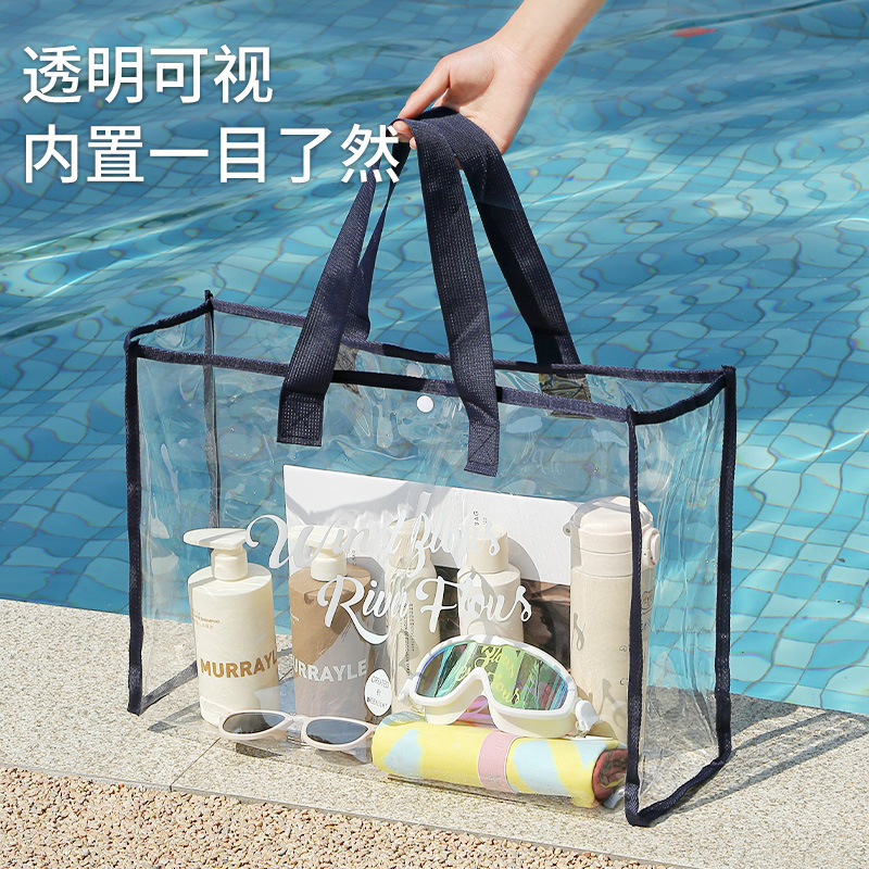 Korean large capacity jelly transparent beach bag pvc waterproof hot spring storage swimming bag tote bag shopping bag