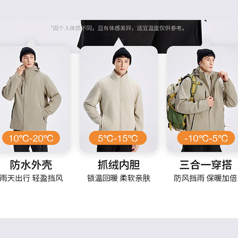 Three-in-One Charge Clothes Shake Down Liner Windproof Anti-Stain Zipper Hooded Men's and Women's Casual Outdoor Warm Jacket
