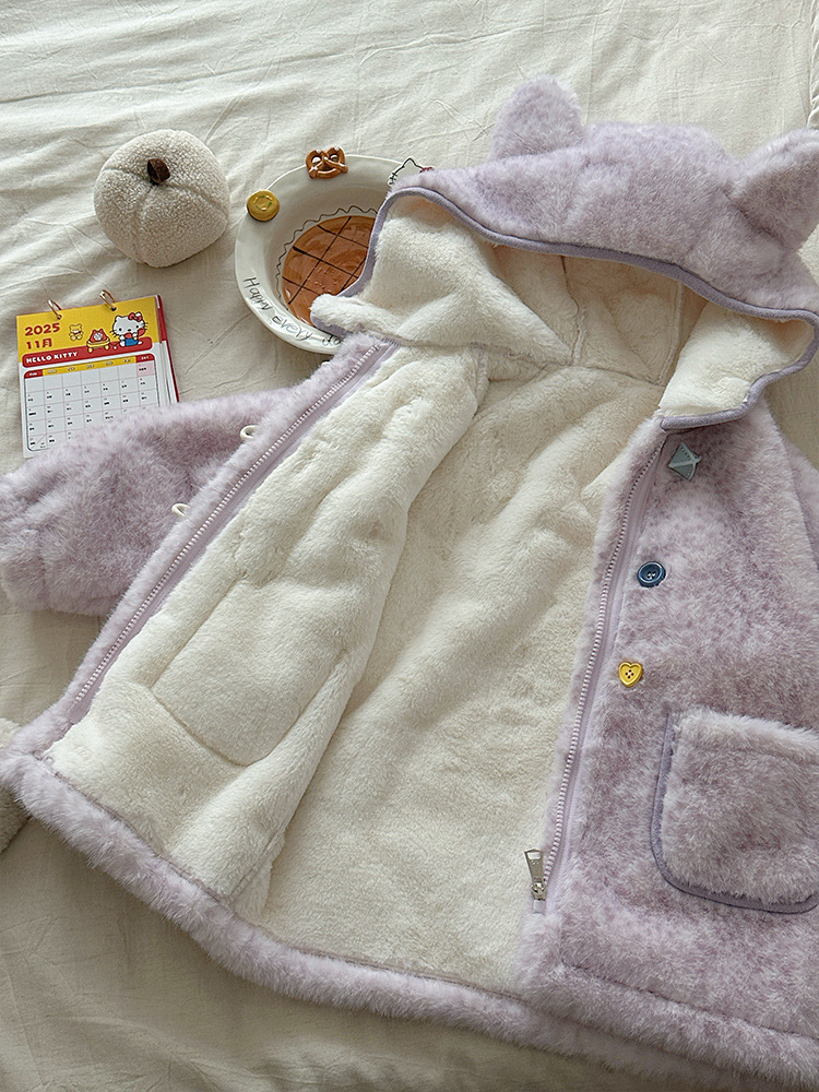 Girls' Fleece Jacket Autumn and Winter 2025 New Cute Umbrella Fur Sweater Baby Winter Warm Hooded Top