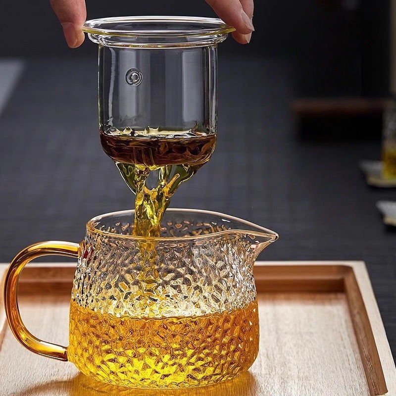 Hammered Glass Tea Infuser with Handle Tea Cup Household Teapot Home Hospitality Heat-Resistant Kung Fu Tea Set