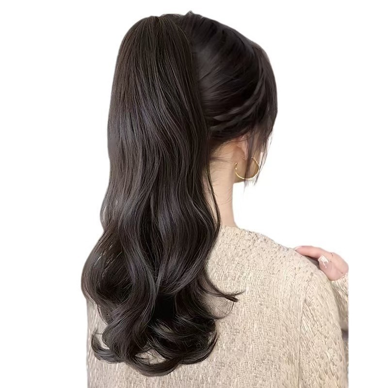 Long Curly Ponytail Wig for Women with Large Waves, Claw Clip High Ponytail, Realistic Fluffy Invisible Atmosphere Braided Hair