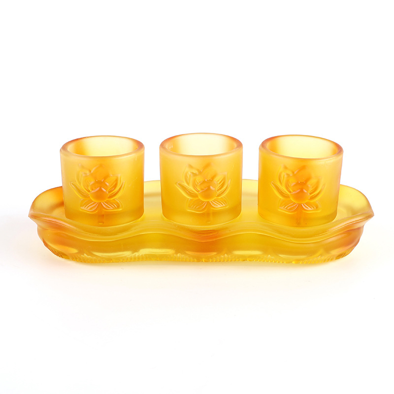 Glass Three-Offering Cup, Yellow Lotus Glass Offering Cup, Holy Water Cup in Front of Buddha, Buddha Water Cup, Guanyin Offering Cup, Offering Cup
