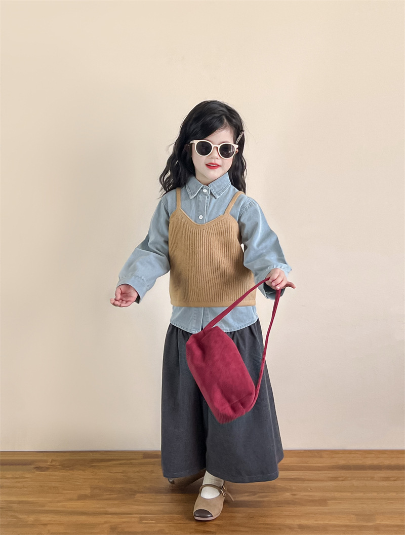 2026 Spring New Collection Korean Style Children's Clothing Girls' Fashionable Lapel Denim Shirt Baby Single-Breasted Top Shirt