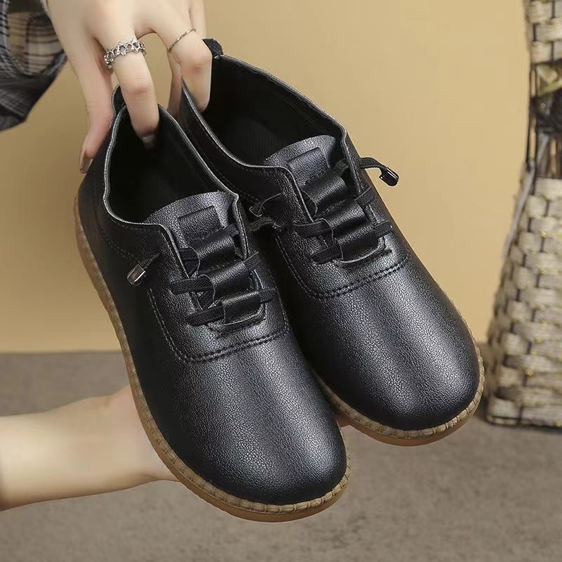 Women's 2025 new fashion soft leather soft bottom flat shoes shoes casual small leather shoes mother shoes manufacturers wholesale