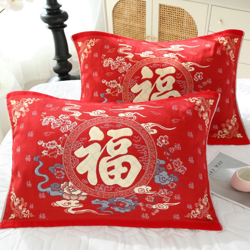 New Year of the Horse Eight-Layer Cotton Gauze Pillowcases, a Pair, for the Year of Birth, Single, Thickened, Enlarged, High-End Chinese Style, Padded Puff