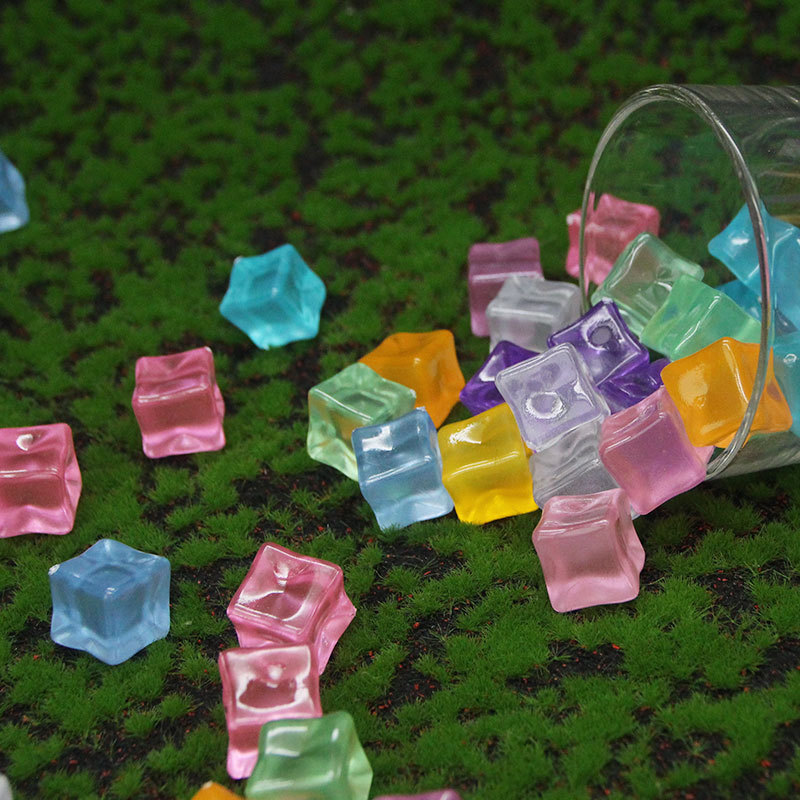 14-18mm Luminous Square Ice Cube Photo Props Luminous DIY Jewelry Accessories Colorful Fluorescent Christmas Luminous Stone