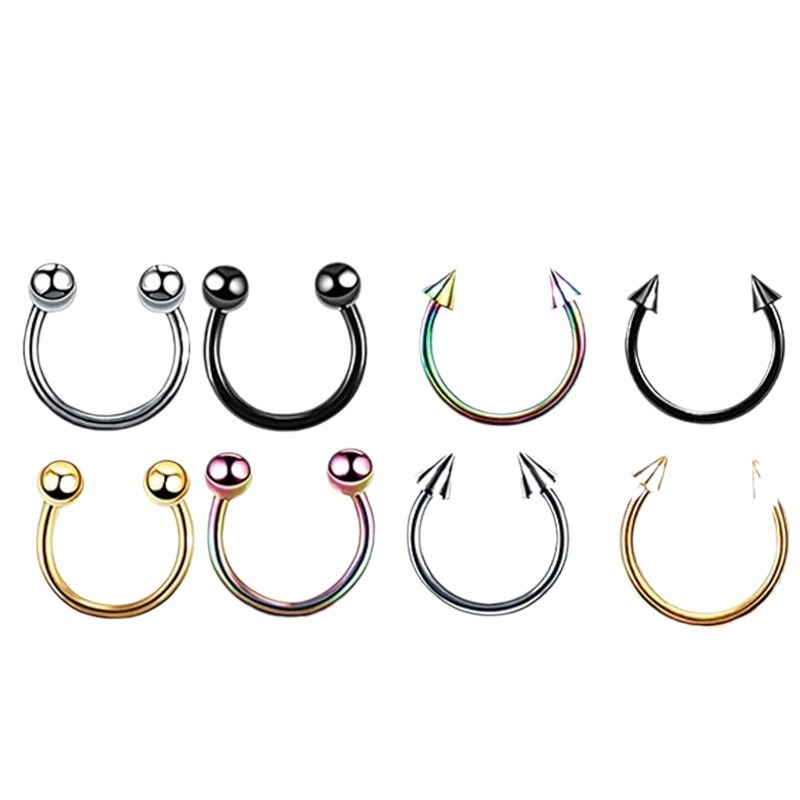 Piercing Jewelry Nose Jewelry European and American Titanium Steel Lip Nails Earrings Nose Nails Stainless Steel Round Head Pointed C-Shaped Horseshoe Ring Nose Ring