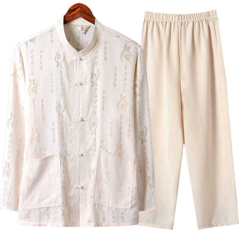 Elderly Grandpa Clothes Summer Middle-Aged and Elderly Tang Suit Men's Chinese Style Long-Sleeved Suit Casual Loose Dad Thin Coat