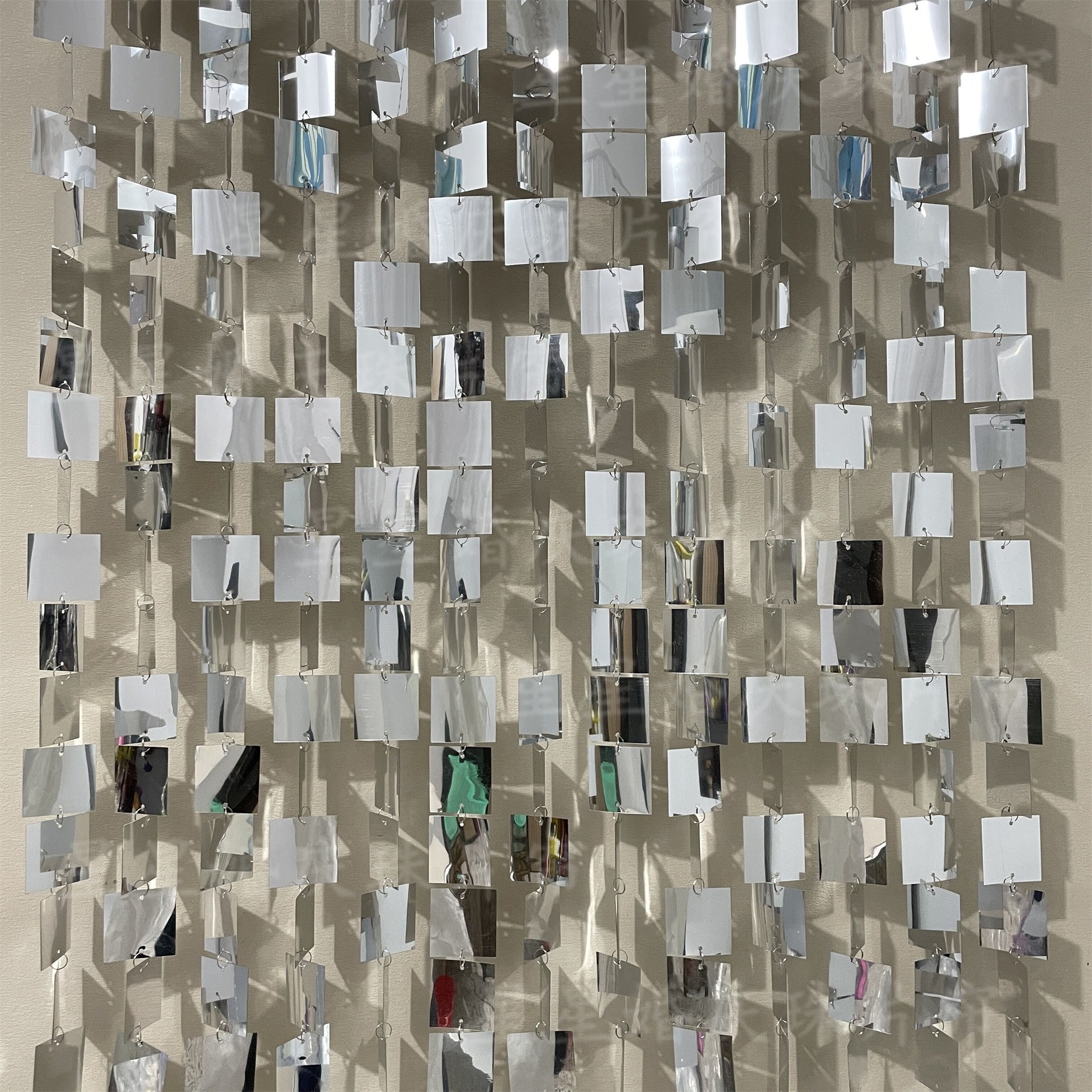 Silver Sequin String Round Square Rectangular Rhombus Mirror Laser Silver Wedding Decoration Sequin String Curtain