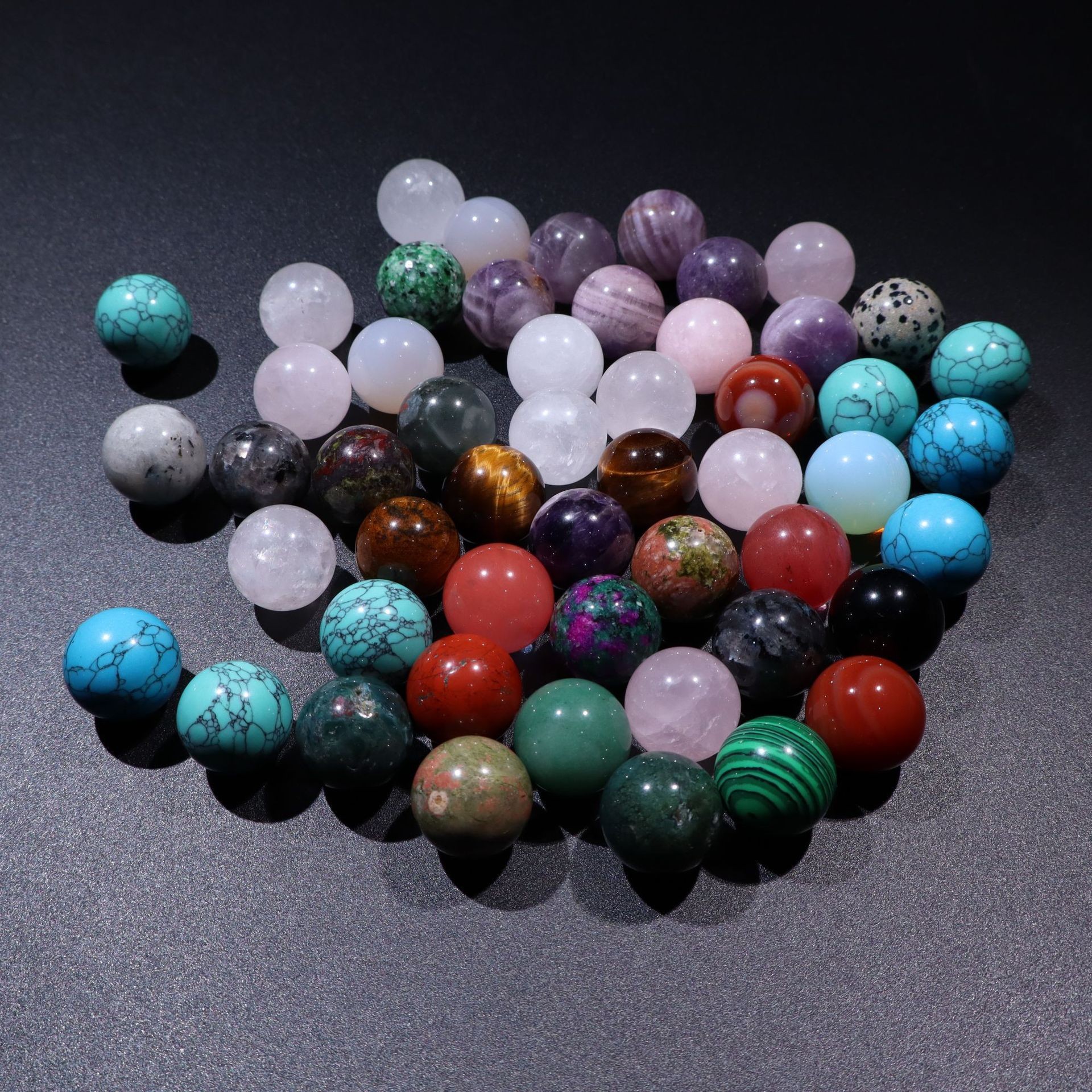 Round Beads Non-Porous Natural Stone Crystal Beads Mini Balls Semi-Precious Stones DIY Stone Jewelry Handmade Beading Material