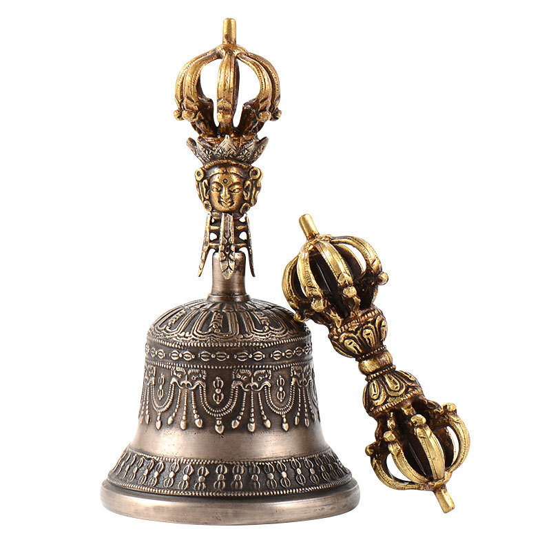 Xizang Vajra Bell Pestle for Home Indoor Use, Nepalese Handmade Copper Nine-Pronged Vajra Bell Ornament