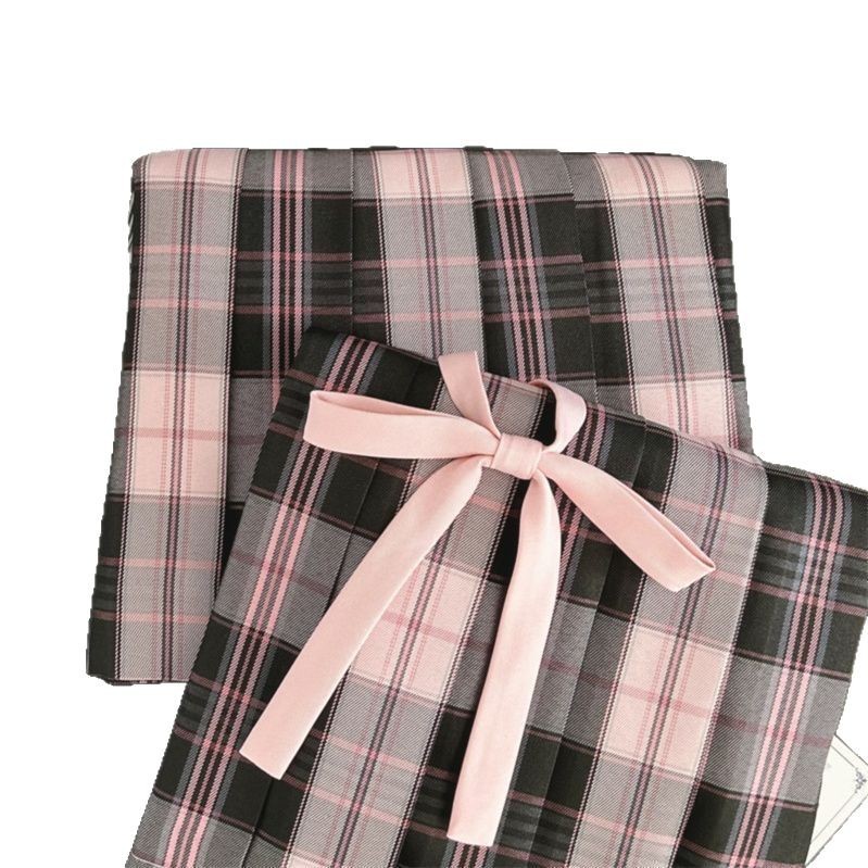 [Powder Fog Sea] jk Uniform Original Lattice Skirt Academic Style Women's Pleated Skirt Skirt Black Powder Student