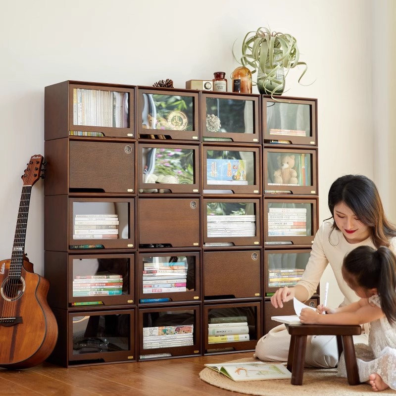 Toy Hand-Made Display Cabinet Solid Wood Floor-Standing Home Display Cabinet Work Storage Rack Flip-Top Dust-Proof Transparent Cabinet