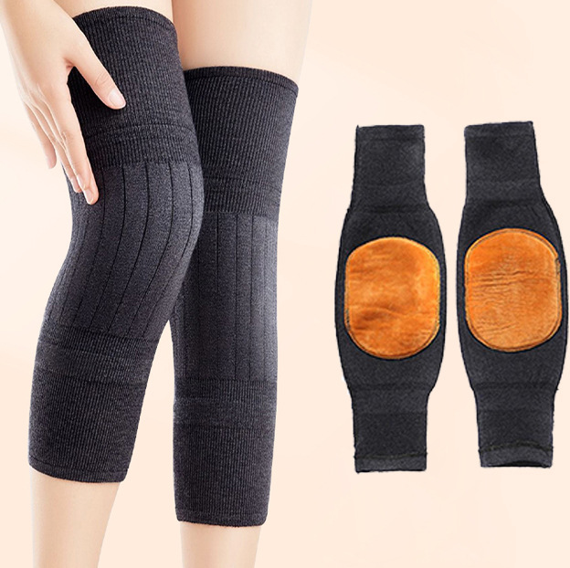 Long Lace-Up Cashmere Knee Pads with Fleece Lining, Thickened for Autumn and Winter, Cold-Proof and Warm Knee Pads, Extra-Long Elastic Knit Knee Pads