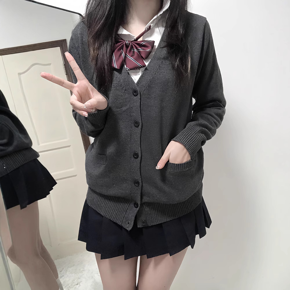 Оригинальный кардиган Jk Basic однотонный в японском стиле, длинный рукав, свободный, универсальный