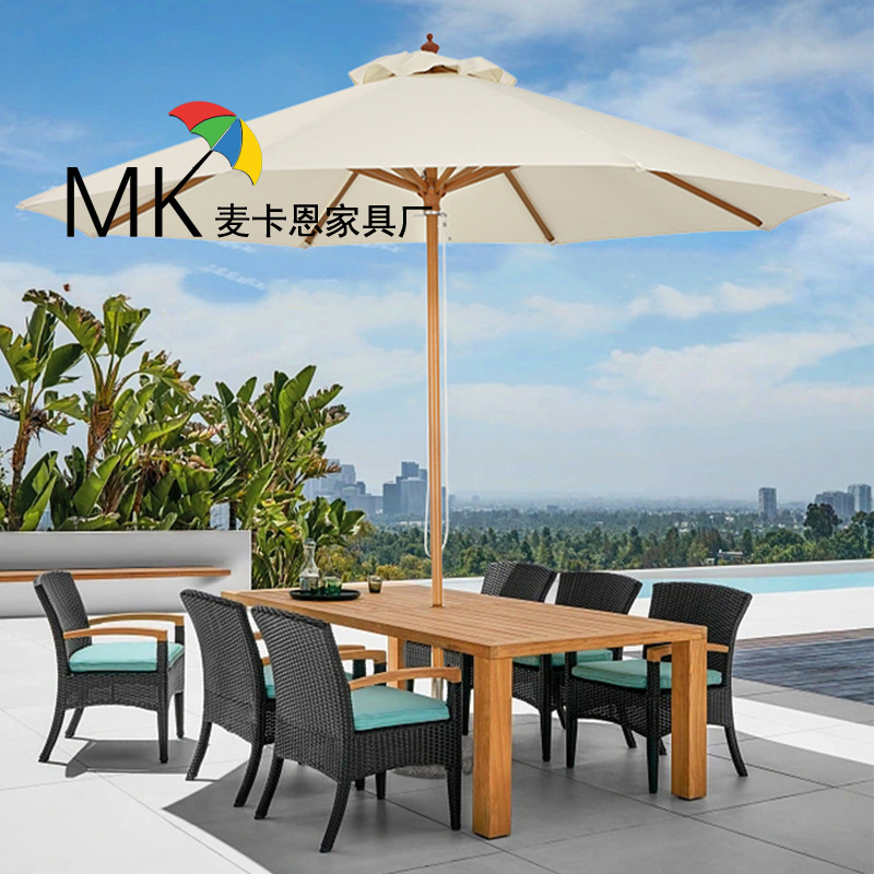 Outdoor sunshade imitation wood grain luxury umbrella courtyard villa hotel sunshade table and chair umbrella combination large stall umbrella