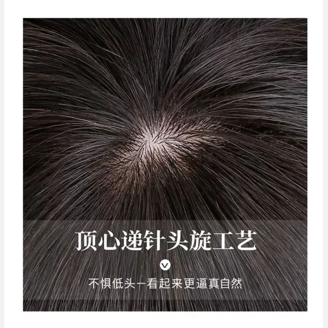 Wig for Women with Short Hair, Real Hair, Full Human Hair, Mother and Lady Full Headgear, Middle-Aged and Elderly Short Curly Hair, Same Style as Stars