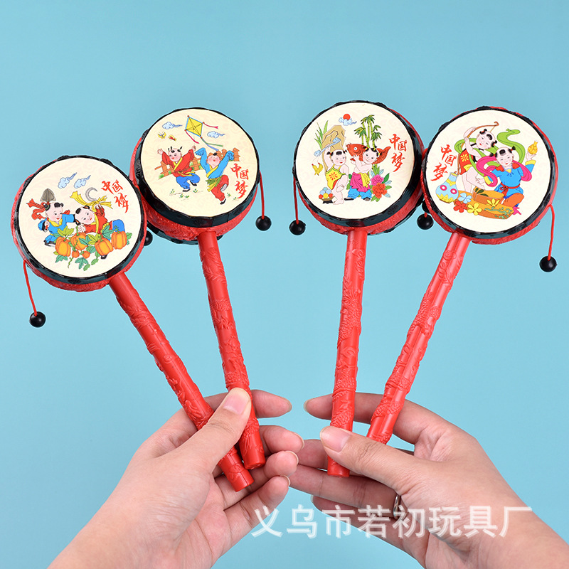 Удачная погремушка ностальгическая классическая новогодняя картинка ручной барабан игрушка для младенцев маленький барабан маленький подарок