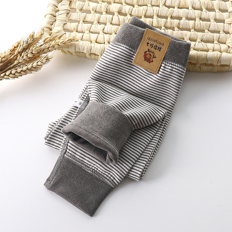 Children's Leggings Baby Striped Autumn and Winter Thermal Pants Thickened German Velvet Silk Seamless Warm Pants Infant Toddler