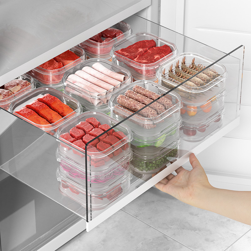 Wholesale Food Storage Crisper Frozen Layer Frozen Meat Sealed Square Refrigerator Storage Box Vegetable and Fruit Storage Box
