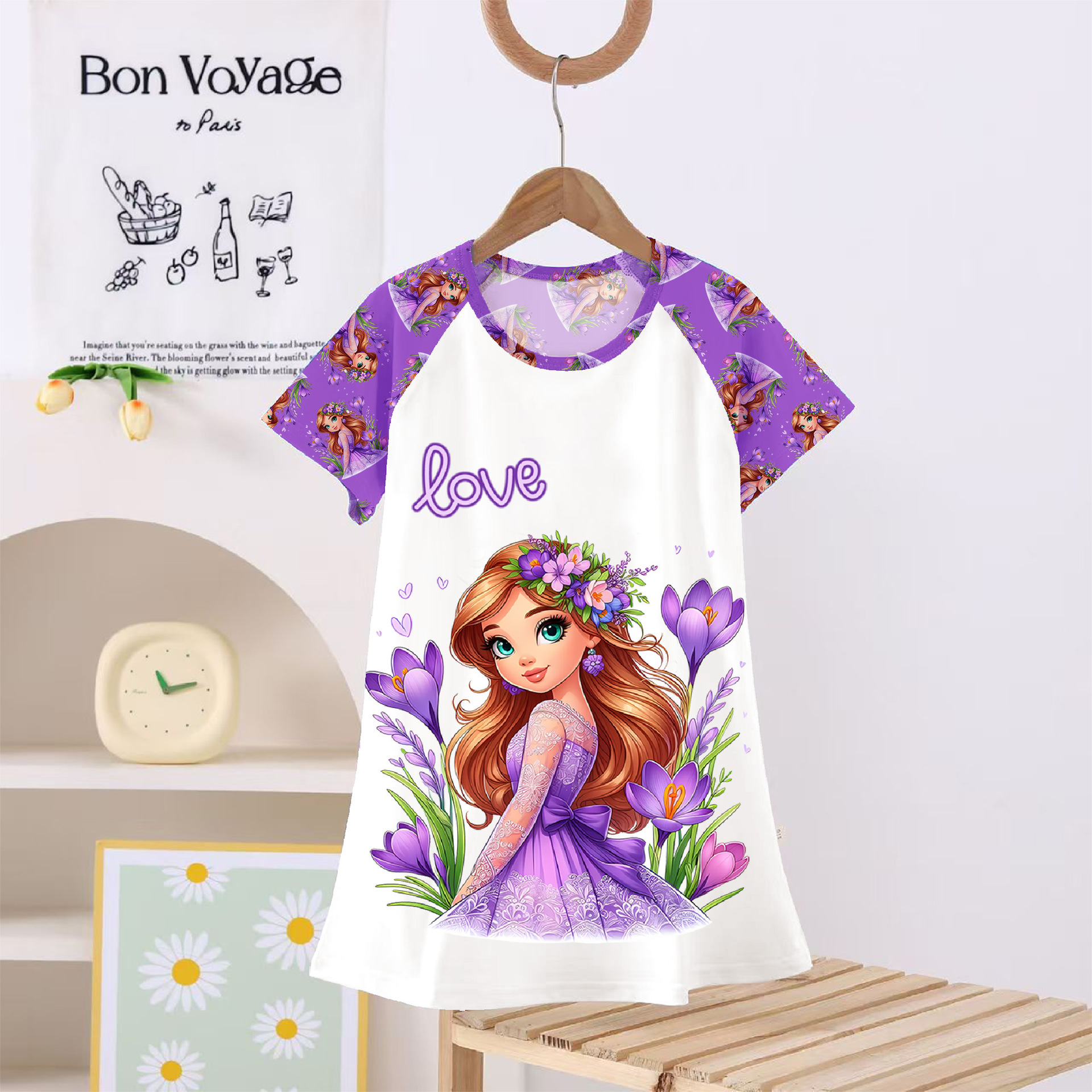 2025 New Children's Pajamas for Girls, Summer Princess-Style Nightgown Dress, Cartoon Ice and Snow Thin Dress for Home Wear