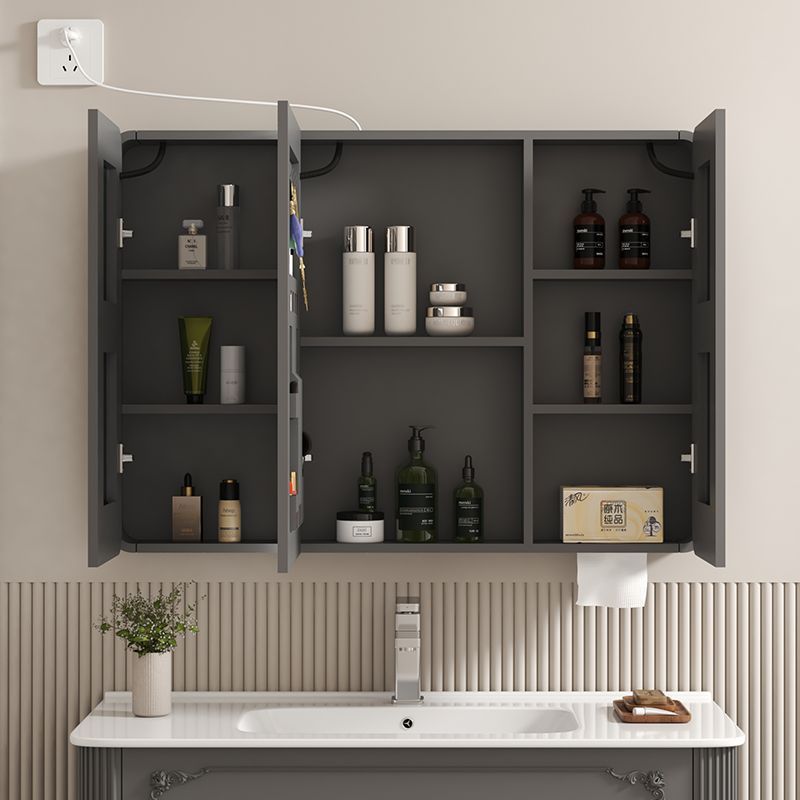 Cross-Border Exclusive Arc-Shaped Smart Bathroom Mirror Cabinet with Separate Paper Towel Holder, Wall-Mounted Bathroom Vanity Rack with Integrated Storage
