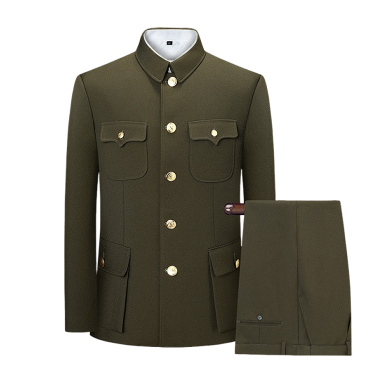 Army Green Zhongshan Suit suit Middle-aged and Elderly Zhongshan Suit Clothes for the Elderly Cotton Autumn and Winter Grandpa Dad Old Man Clothing