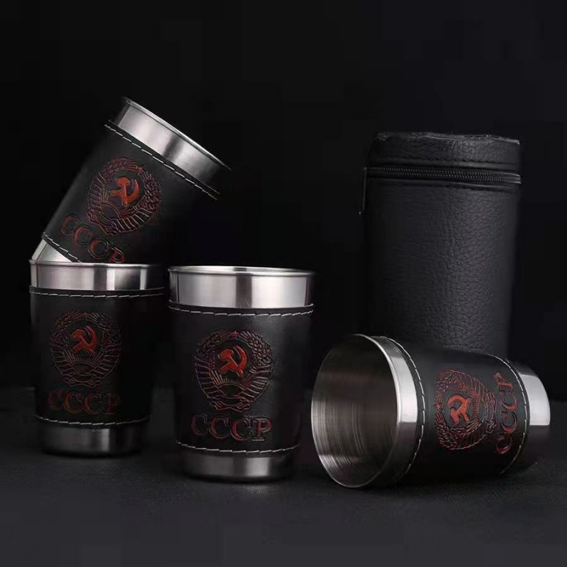 Stainless Steel Wine Glass Set Small Cup with Cup Cover Outdoor Travel Portable Water Cup Picnic Portable White Wine