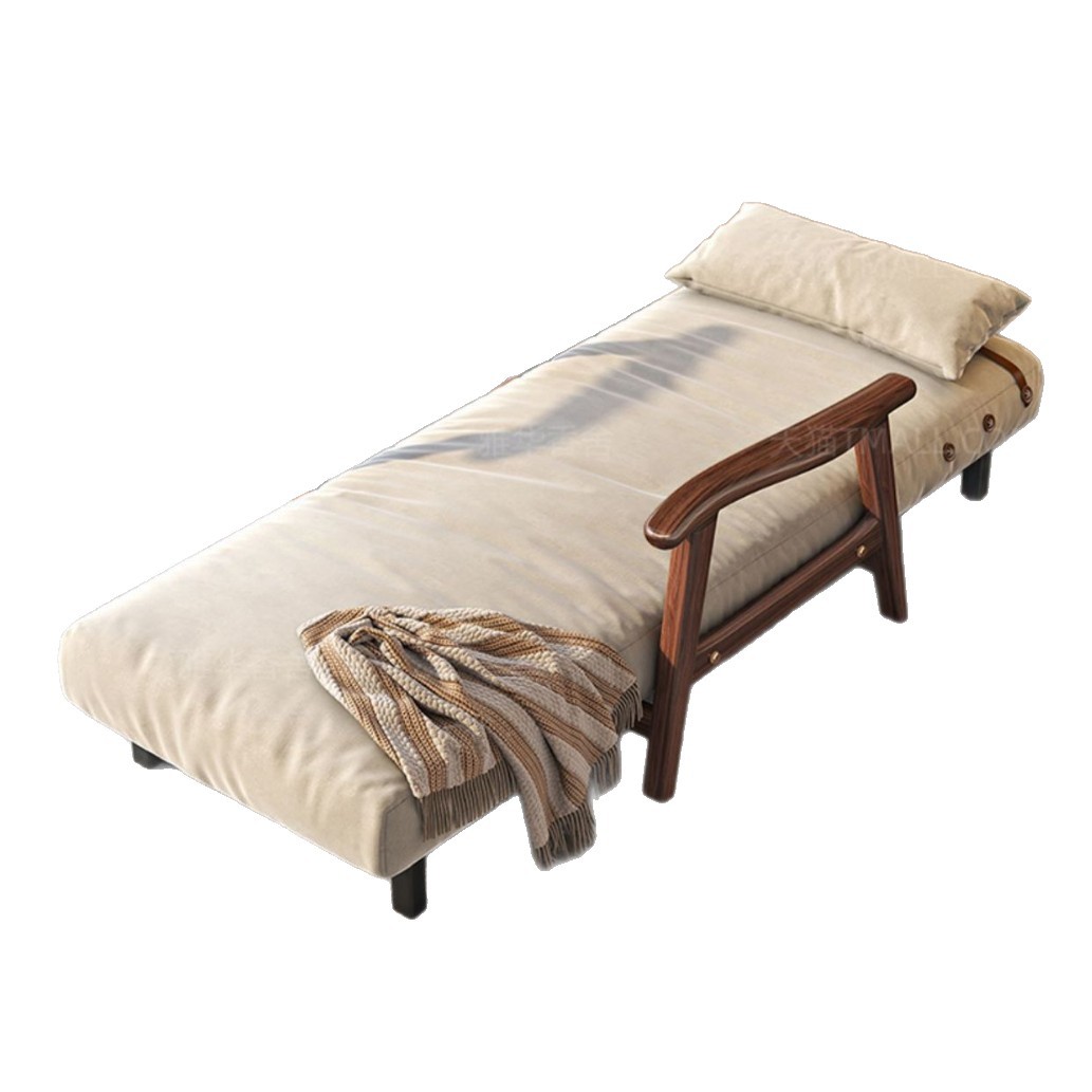 All Solid Wood Sofa Bed Retractable and Foldable Dual-Purpose Single Sofa Small Apartment Multi-Functional Living Room Single Lunch Break Chair