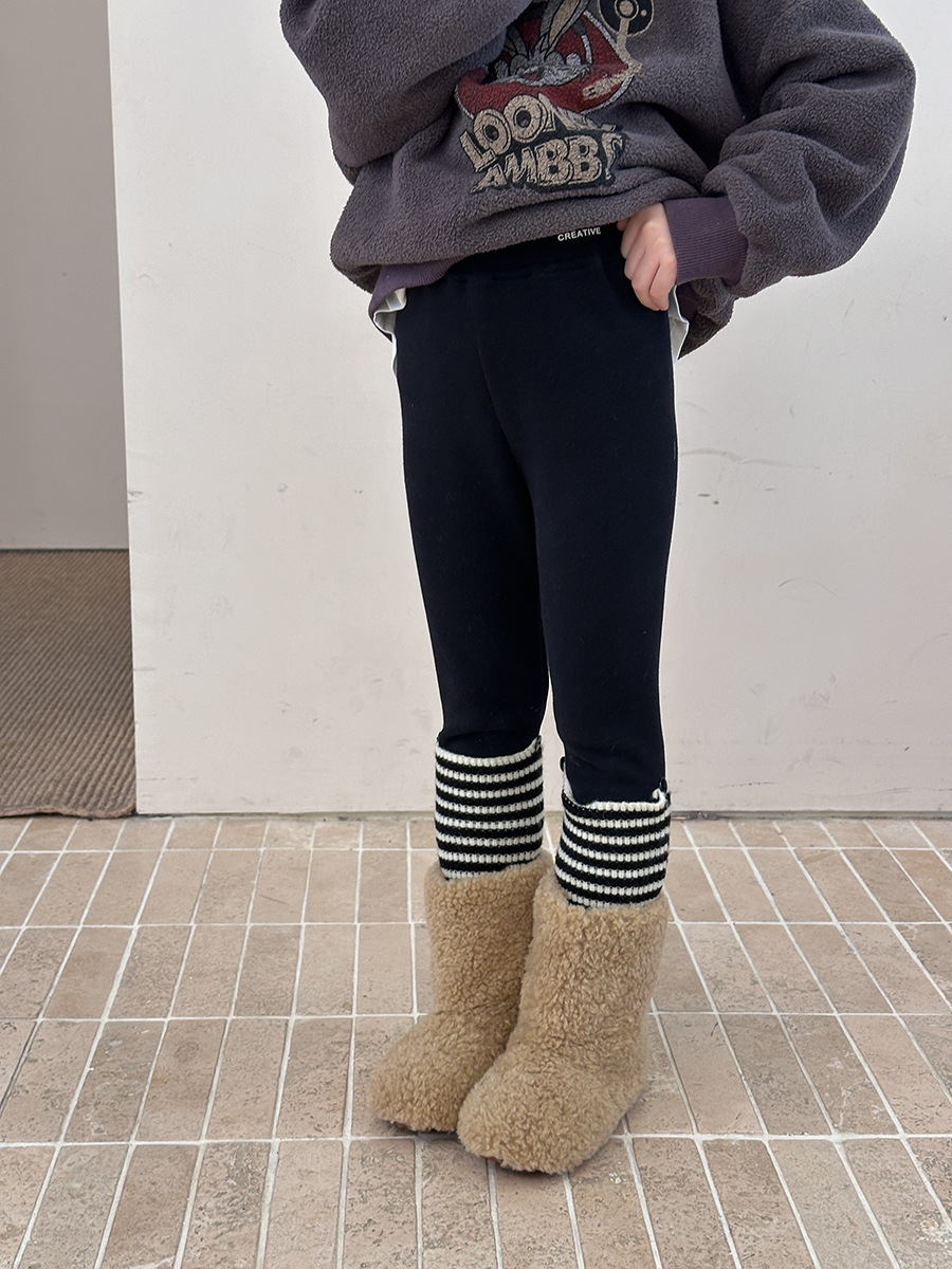 [Fleece-Lined] Girls' Pants, Children's Thickened 230g Composite Fleece High-Elastic Slim-Fit Wool Stretch Leggings