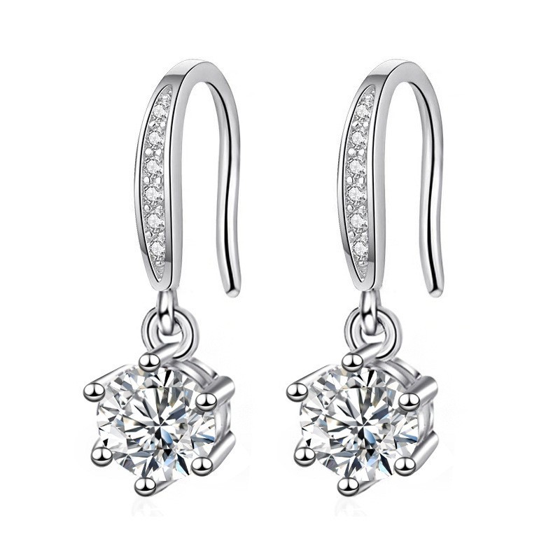 Cross-border 925 sterling silver moissanite classic six-claw eardrop earhook earrings fashion temperament earrings live processing