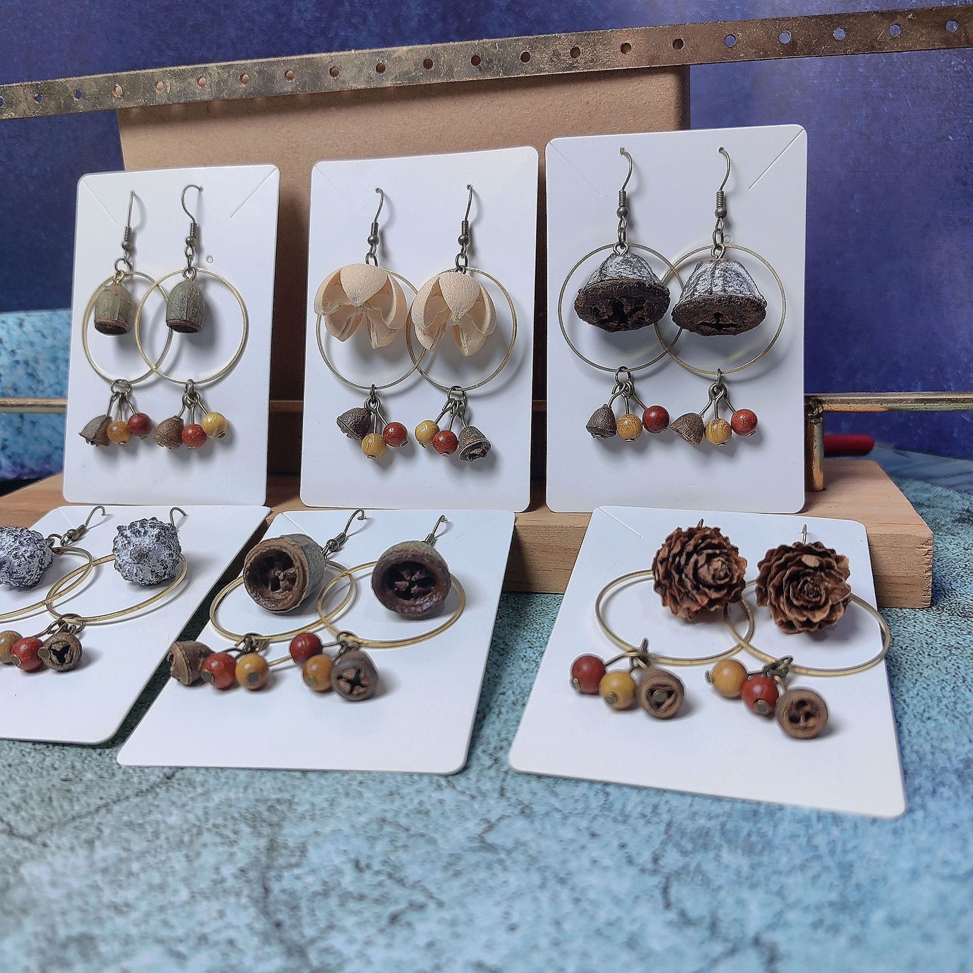 Original Mori Natural Plant Dried Fruit Earrings Personalized Design Wooden Vintage Earrings Earrings Handmade Earrings