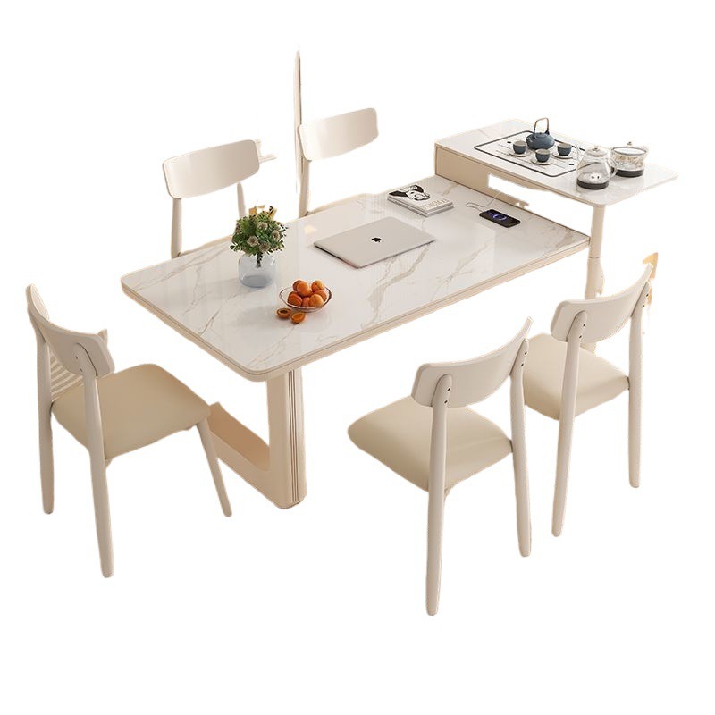 Cream Retractable Island Slate Tea Table Dining Table Integrated Dining Table and Chairs Light Luxury Simple Home Modern Small Apartment Table