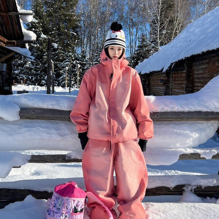 Лыжный костюм Fuyan оранжево-красный градиент женский 2025 осень и зима новый уличный ветронепроницаемые зимние брюки двухкомпонентный комплект