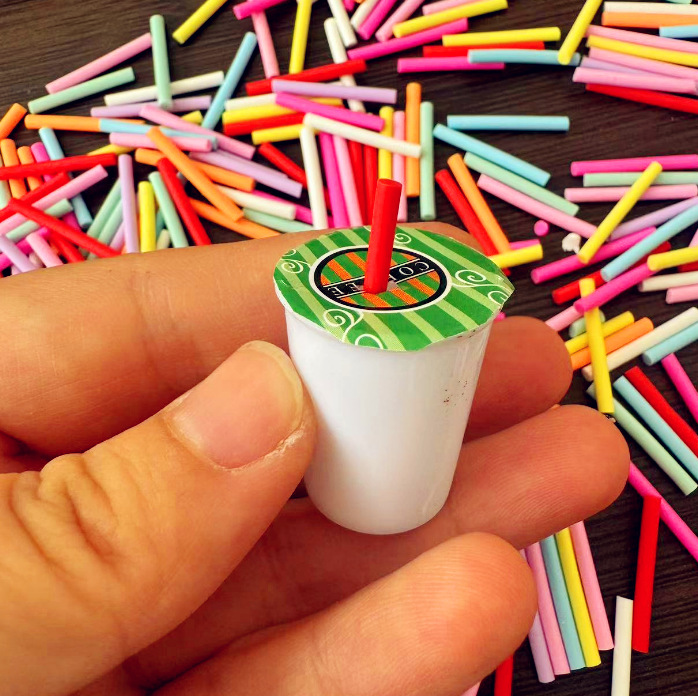 Mini colored straw long candy bar candy bar fruit stick cream gum milk tea cup cake pinch decoration
