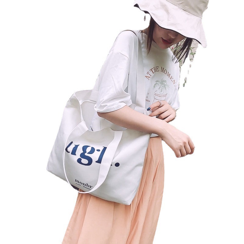 2025 New Style Zipper Bag Letter Large Capacity Canvas Bag Korean Style Retro Simple Artistic Women's Canvas Bag for Shopping