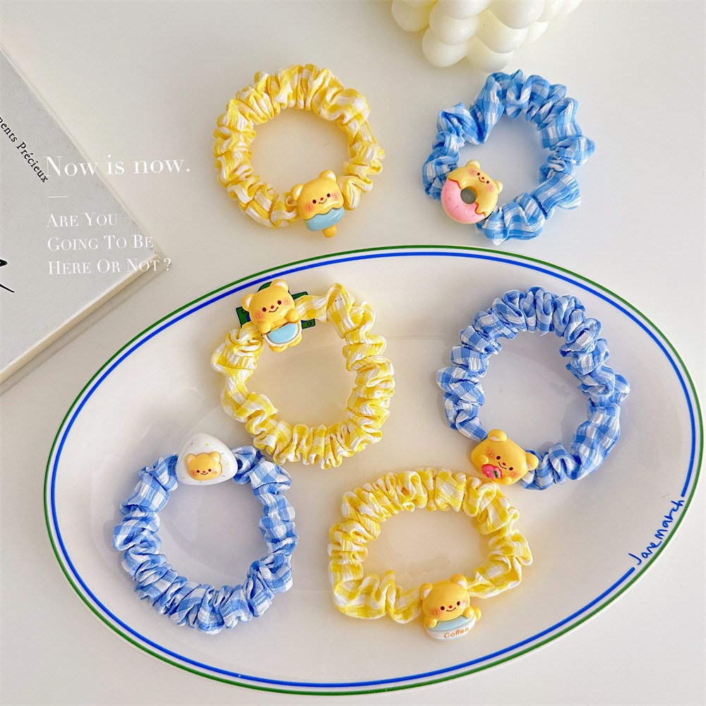 Cream Butter Bear Intestine Hair Band Cartoon Small Fresh Headband Female Student Hair Accessories Macaron High Elastic Rubber Band