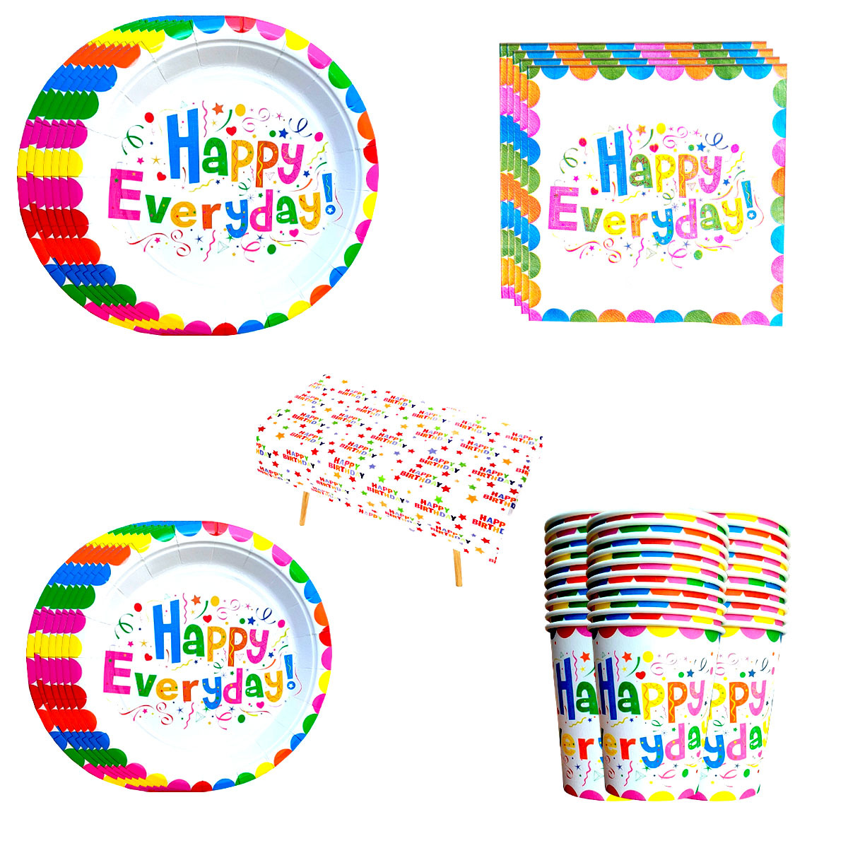 New Paper Plate Happy Birthday Color Printed Balloon Paper Cup Paper Plate Set European and American Birthday Party Disposable Poly