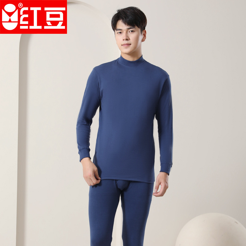 Термобелье для мужчин Red Bean, 100% хлопок, полувысокий воротник, свободный крой, утолщенный полувысокий воротник, теплое