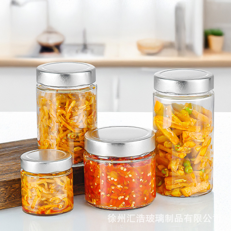 Wholesale High-Cap Straight-Sealed Glass Pickle Jars for Home Use, Transparent Jam, Chili Sauce Jars, Sesame Sauce Jars, Honey Jars
