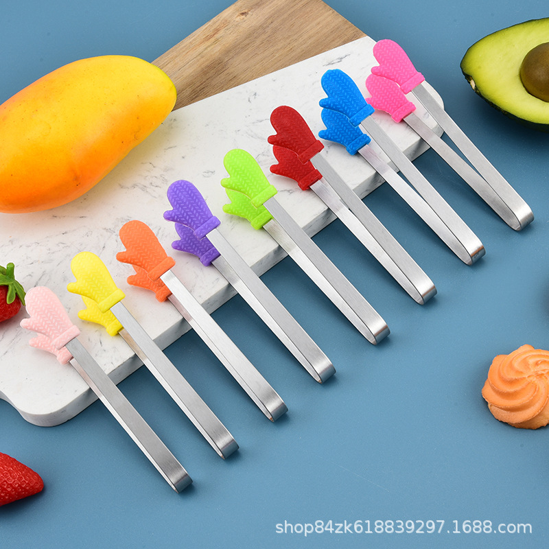 in stock creative silicone food clip stainless steel ice clip ice cube sugar snacks not dirty hand clip small palm food