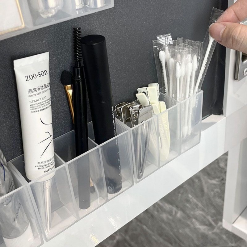 Punch-free wall-mounted grid box mirror cabinet small storage eyebrow Clip scissors eyebrow pencil brush lipstick storage rack