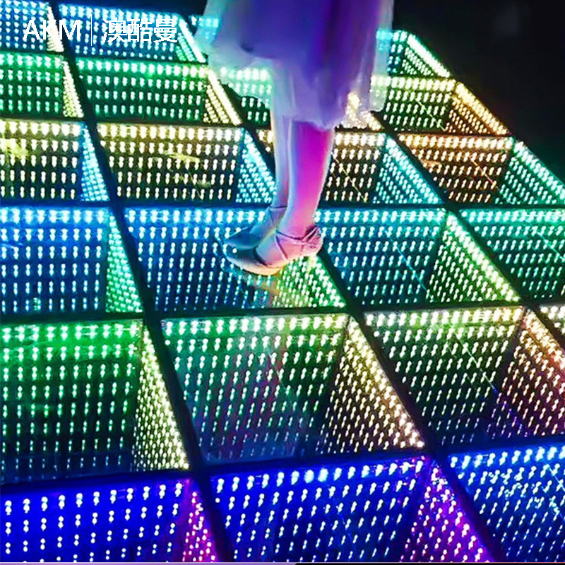 LED mirror 3D abyss floor tile light bar KTV stage cinema custom full color luminous external control induction floor light