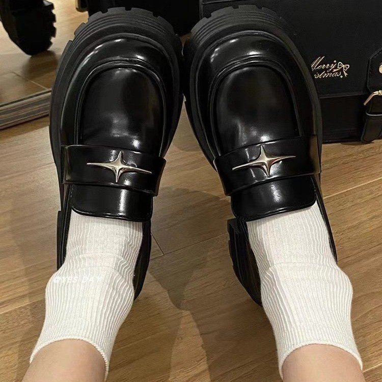 British Small Leather Shoes for Women 2025 New Thick-Soled Platform Black Shiny Leather Versatile Skirt Jk Slip-On Loafers