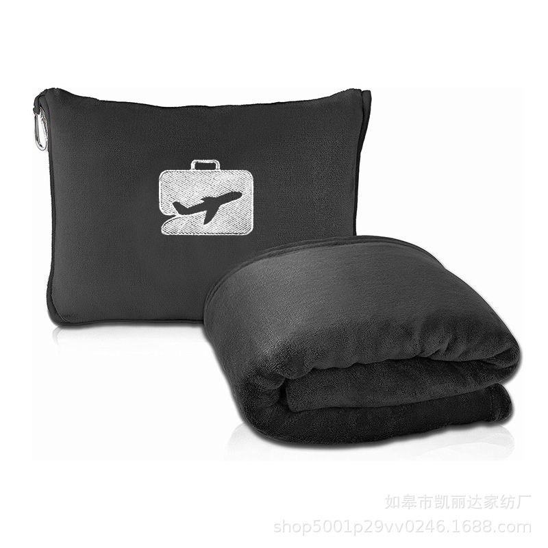 Cross-Border Portable Airplane Travel Blanket 2-in-1 Foldable Storage Nap Blanket Winter Flannel Blanket Customization