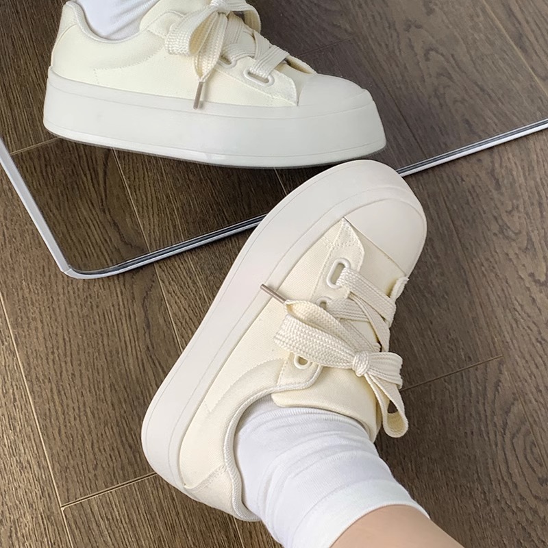 Thick-Soled White Shoes for Women 2025 Summer New Women's Shoes Fashion Casual Sneakers Versatile Student Canvas Shoes Ins Trend