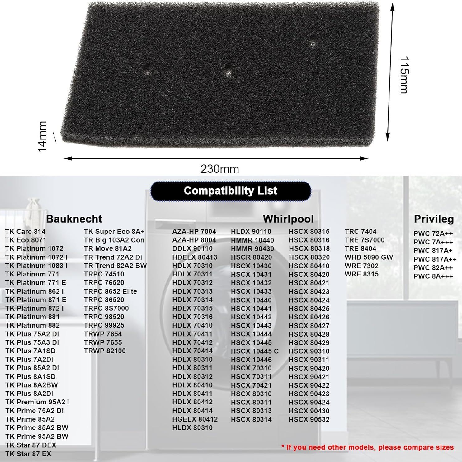 Suitable for Whirlpool foam sponge filter 481010716911 dryer HX HMMR10440