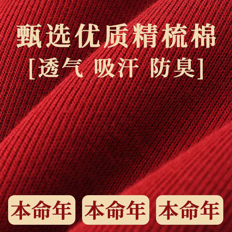 Red Socks for the Year of Birth, Men's and Women's Double-Needle Embroider Autumn and Winter Mid-Tube Cotton Socks, Wedding Good Luck, New Year Pure Color Red Socks