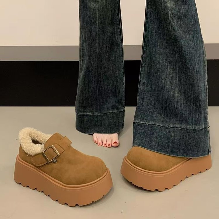 Fleece-Lined Thick Cotton Shoes for Women 2025 New Winter Full-Cover Birkenstock Versatile Women's Shoes Thick-Soled Warm Snow Boots